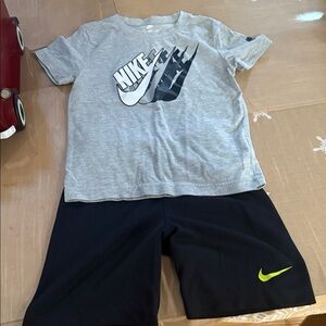 Nike Gray Tee and Black Shorts with Neon Swoosh